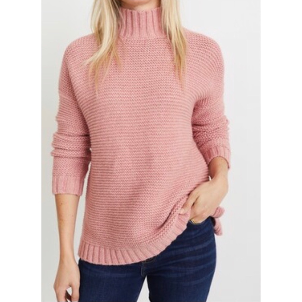 Marine Layer Women's Remi Pink Cotton Wool Knit Turtleneck Pullover Sweater L